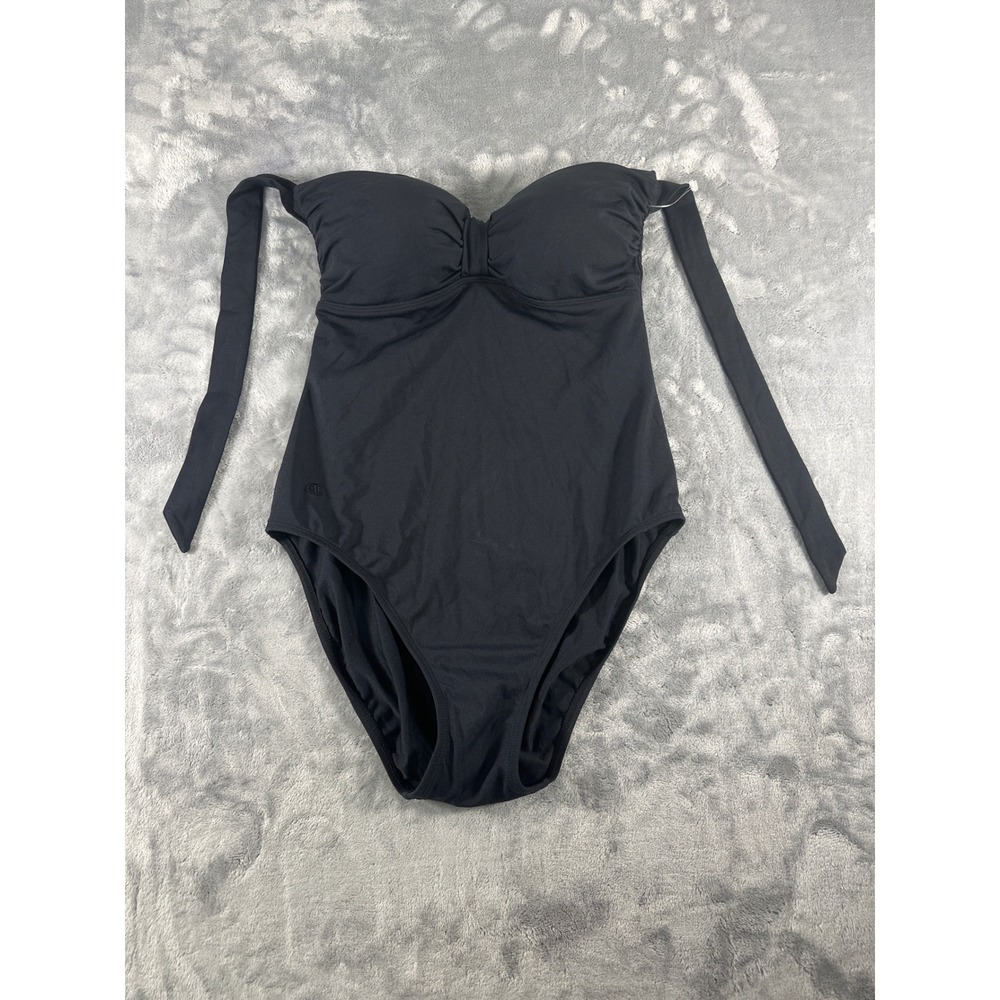 Lauren Ralph Lauren Black Bandeau One Piece Swimsuit Size 10 Sweetheart Neck RLL